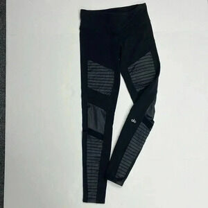 ALO YOGA Moto Leggings Dark Gray Mesh Panels Size XS